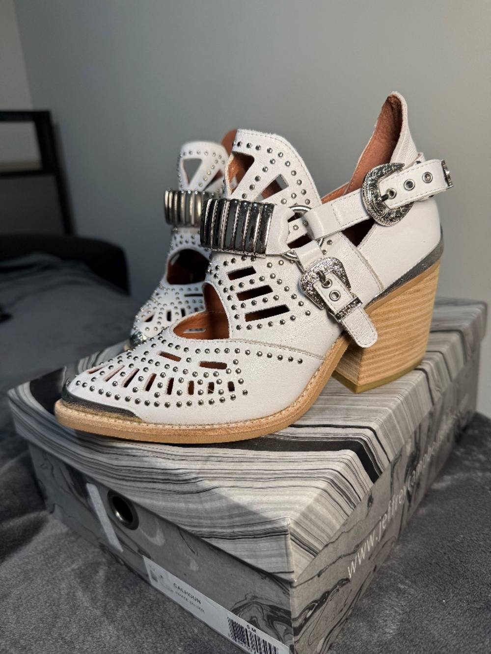 Jeffrey Campbell Wylie Valdosta White Cutout Studded Western Ankle
